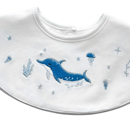 Ocean Dolphin Baby Bib on a white background