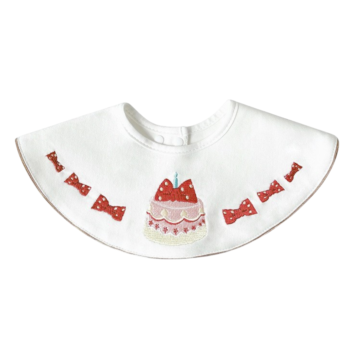 Bow Birthday Cake Baby Bib on a white background