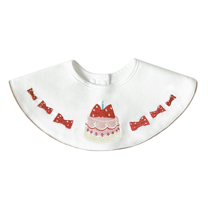 Bow Birthday Cake Baby Bib on a white background