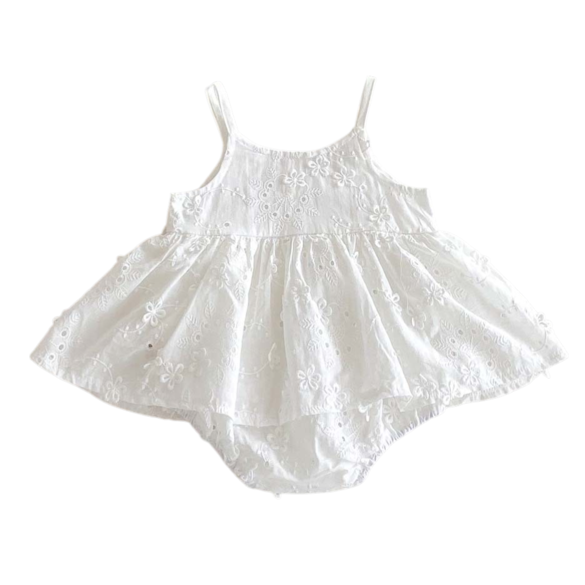 White Embroidered Baby Bodysuit on a white background