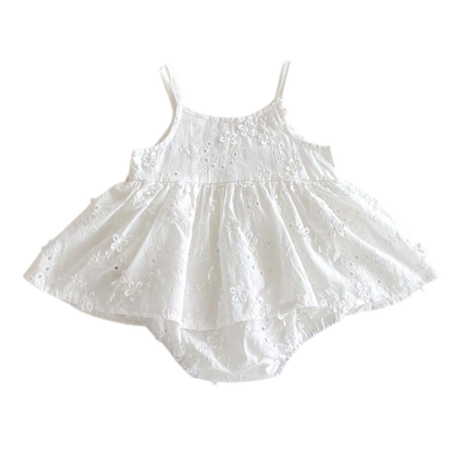 White Embroidered Baby Bodysuit on a white background