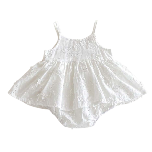 White Embroidered Baby Bodysuit on a white background
