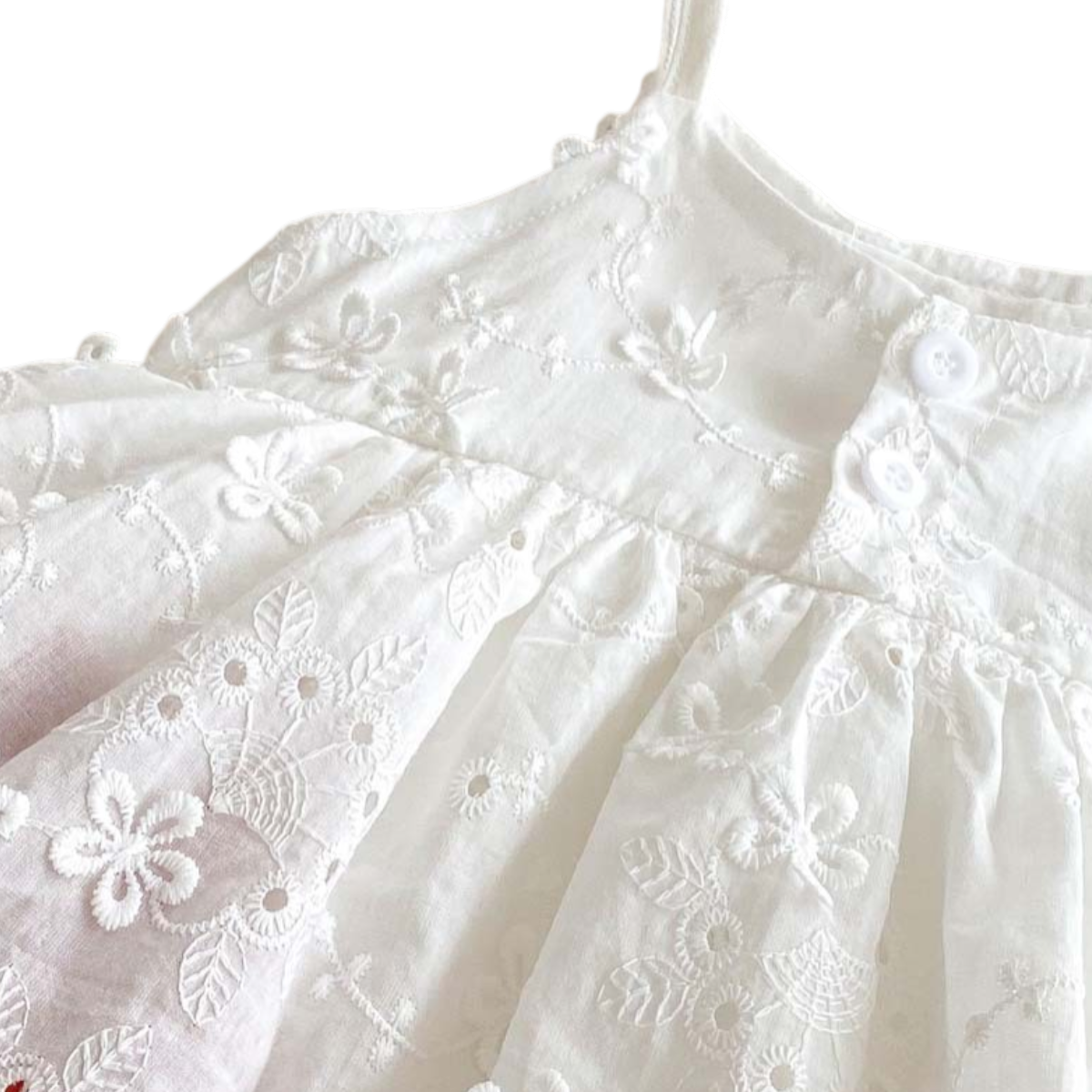 White Embroidered Baby Bodysuit on a white background, view 2