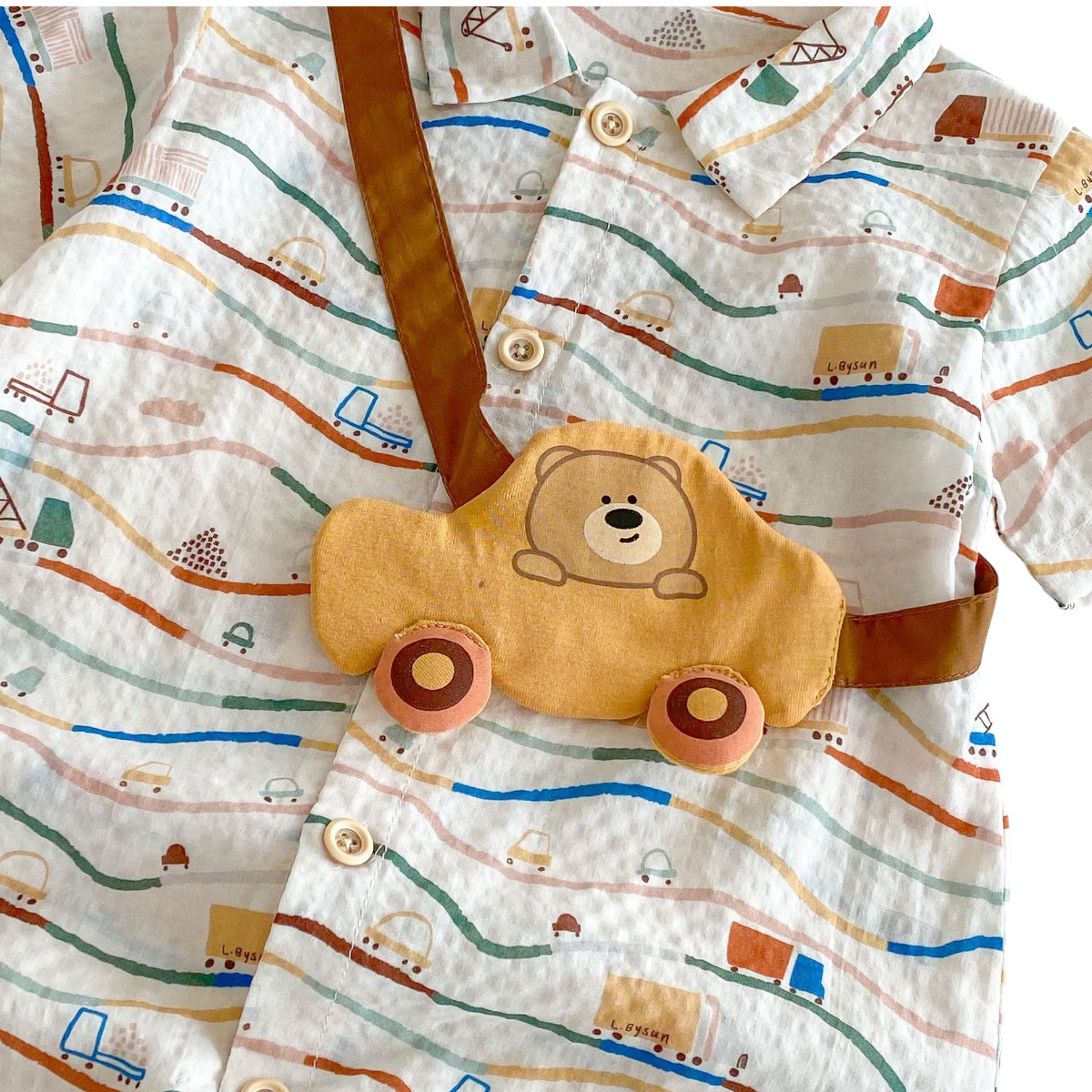 Little Car Baby Romper Set on a white background, view 2