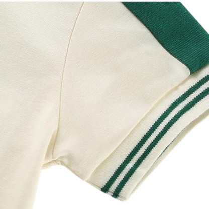 Green Contrast Sleeve Polo Baby Romper on a white background, view 5