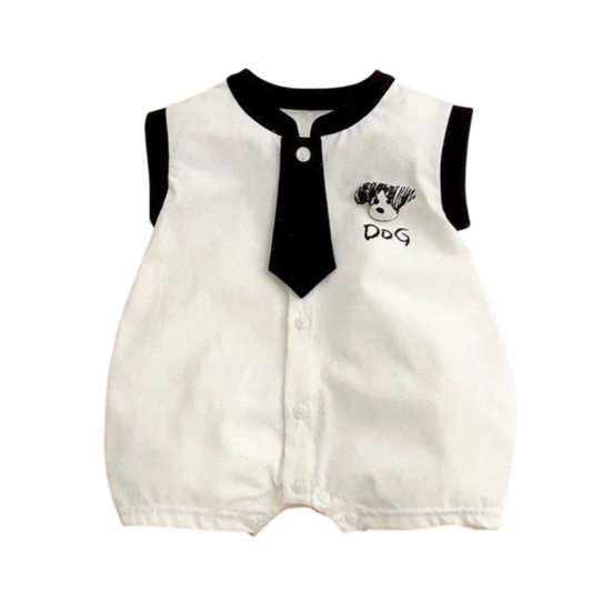 Black and White Tie Puppy Baby Romper