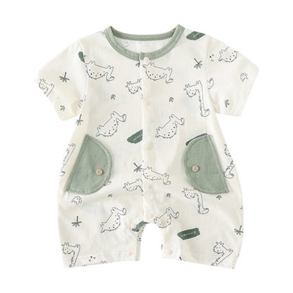 Sage Green Dinosaur Baby Romper on a white background