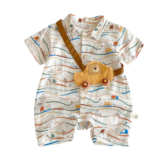 Little Car Baby Romper Set on a white background