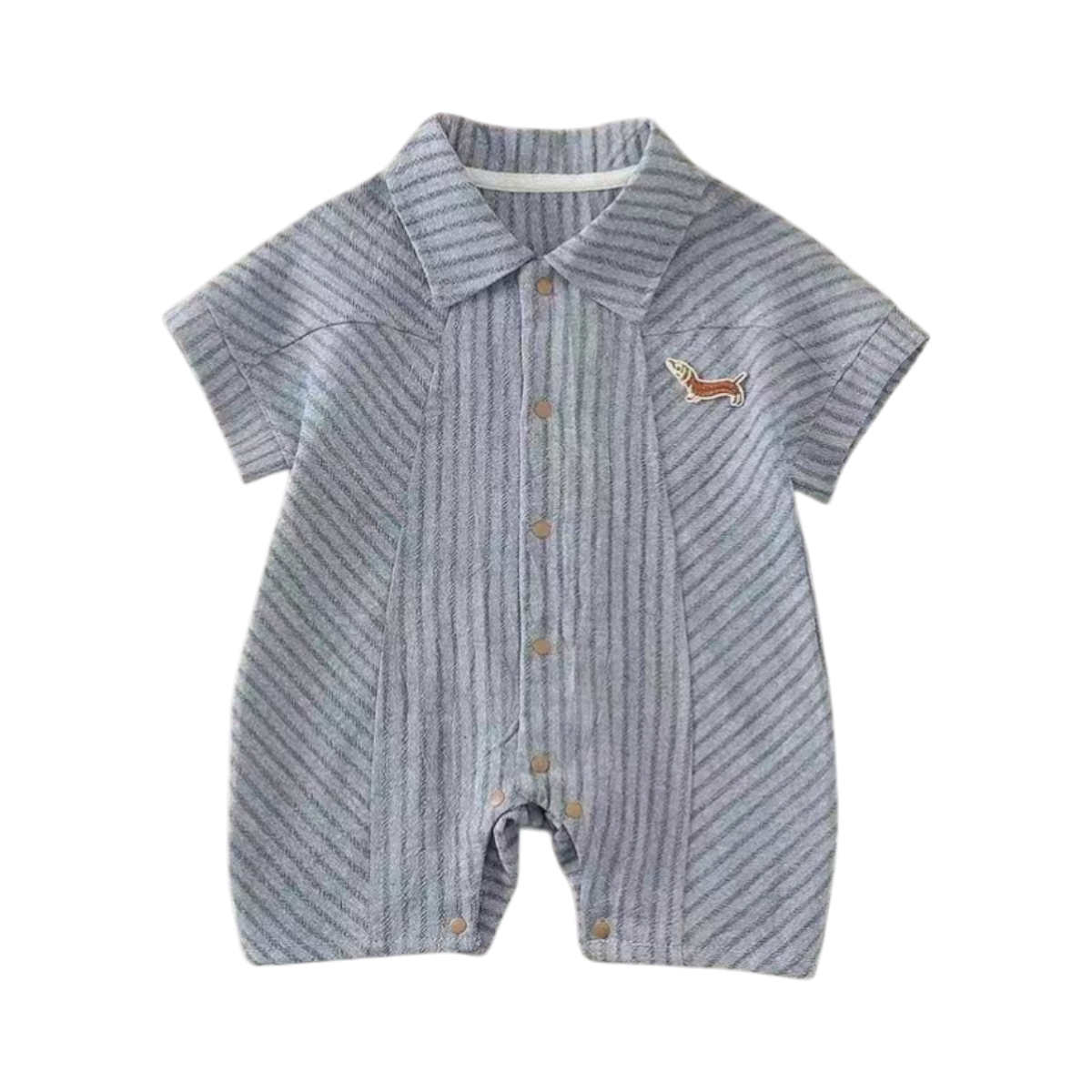 Striped Dachshund Short Sleeve Baby Romper