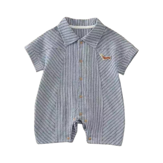 Striped Dachshund Short Sleeve Baby Romper