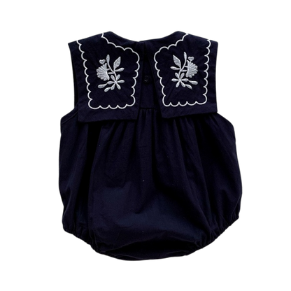 Navy Blue Embroidered Nautical Baby Bodysuit