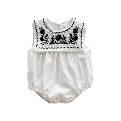 White Embroidered Nautical Baby Bodysuit on a white background