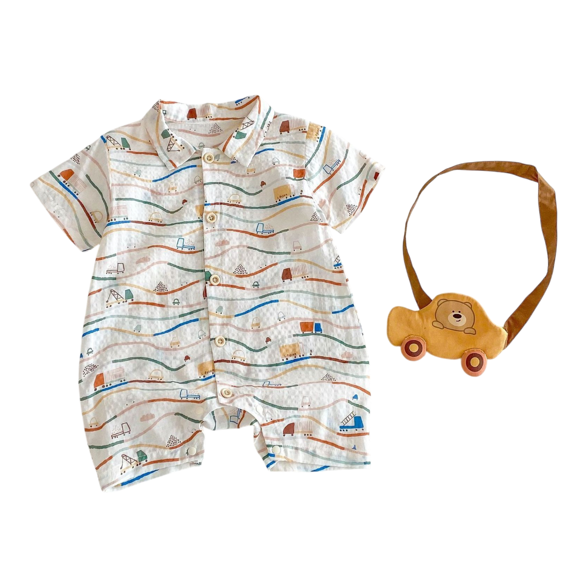 Little Car Baby Romper Set on a white background, view 6