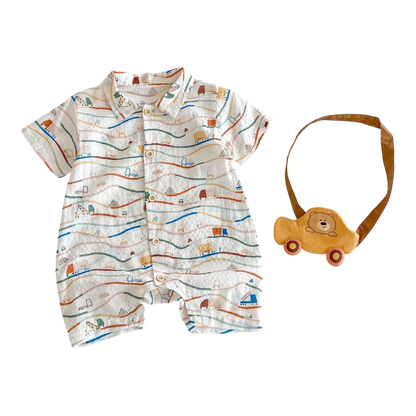 Little Car Baby Romper Set on a white background, view 6