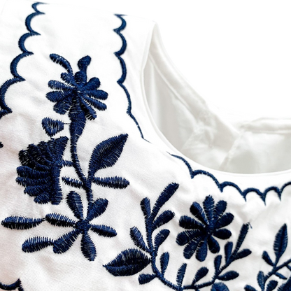 White Embroidered Nautical Baby Bodysuit on a white background, view 3