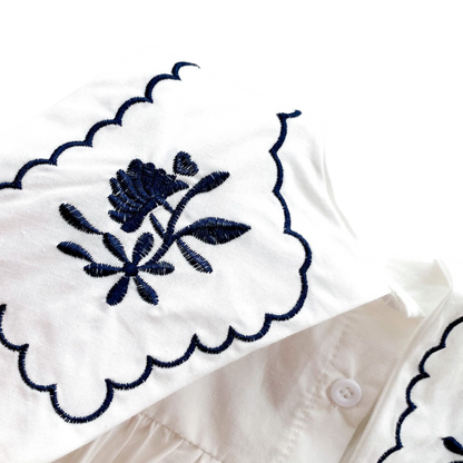 White Embroidered Nautical Baby Bodysuit on a white background, view 4