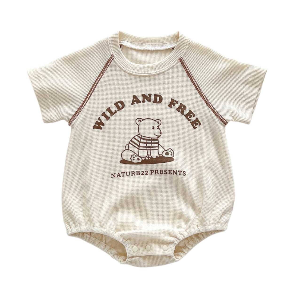 Beige Bear Baby Bodysuit on a white background