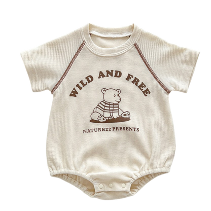 Beige Bear Baby Bodysuit on a white background