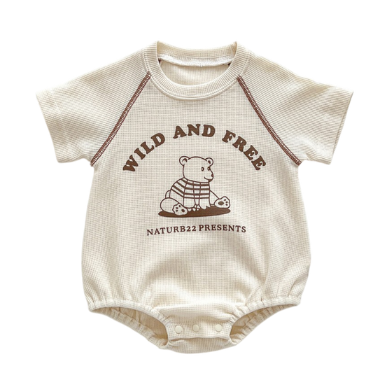 Beige Bear Baby Bodysuit on a white background