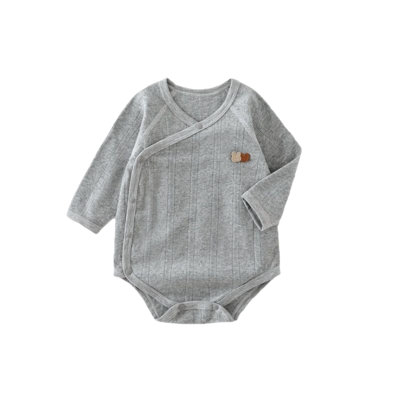 Gray baby wrap with a small logo on a white background