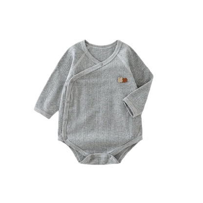 Gray baby wrap with a small logo on a white background