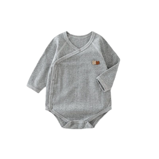 Gray baby wrap with a small logo on a white background