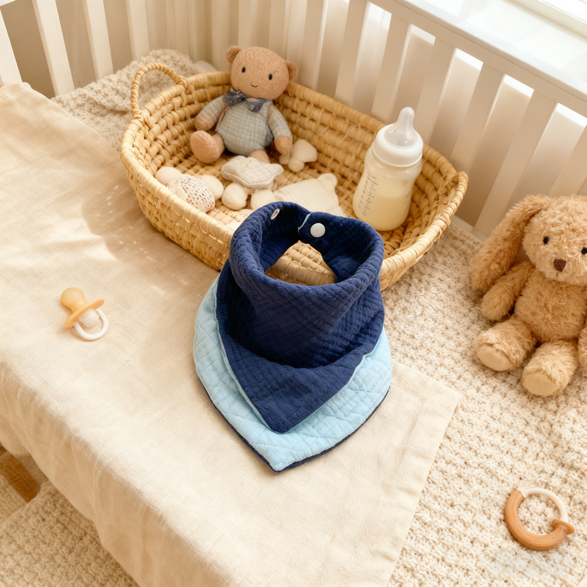Sky Blue & Navy Reversible Baby Bib