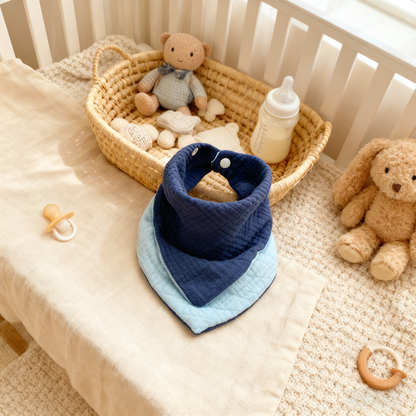 Sky Blue & Navy Reversible Baby Bib