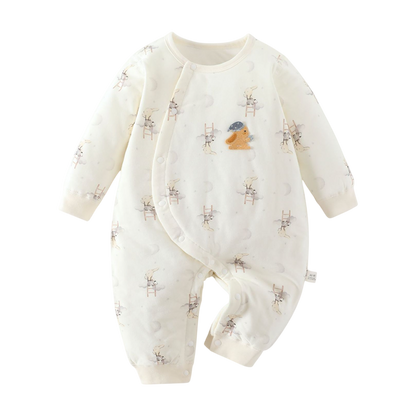 Baby onesie with duck design on a white background
