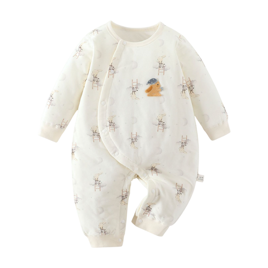 Baby onesie with duck design on a white background