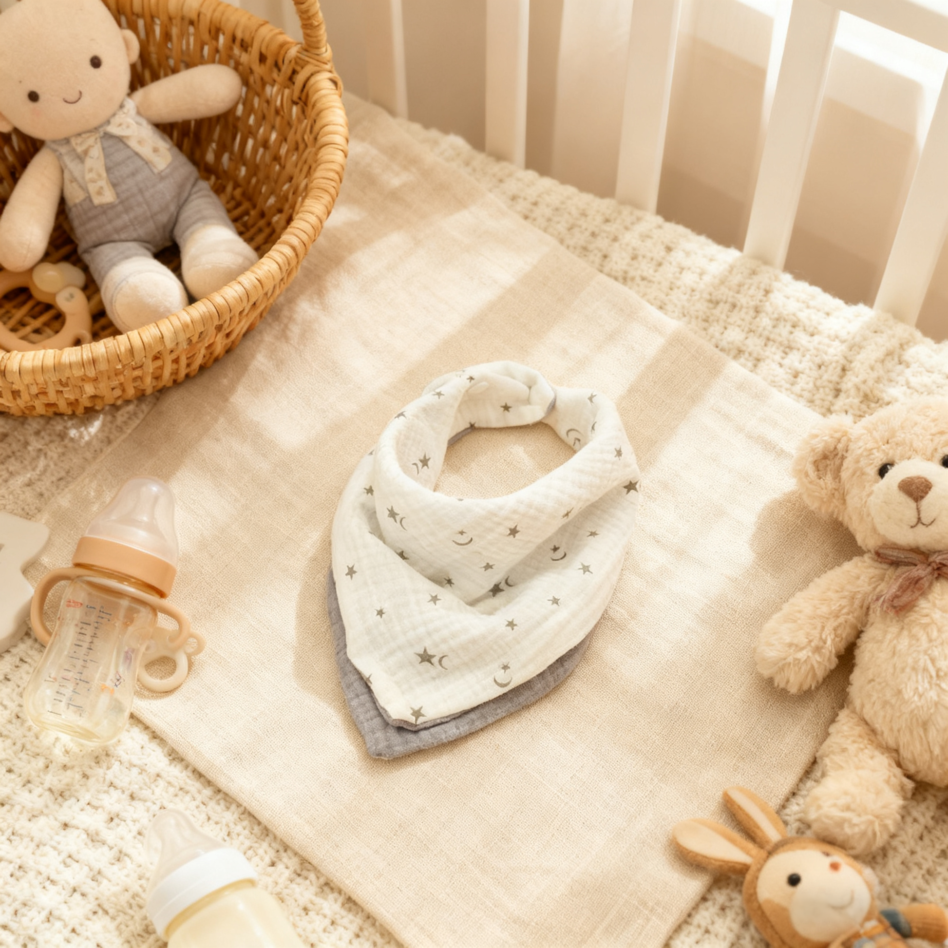 Stars & Moon + Gray Reversible Baby Bib