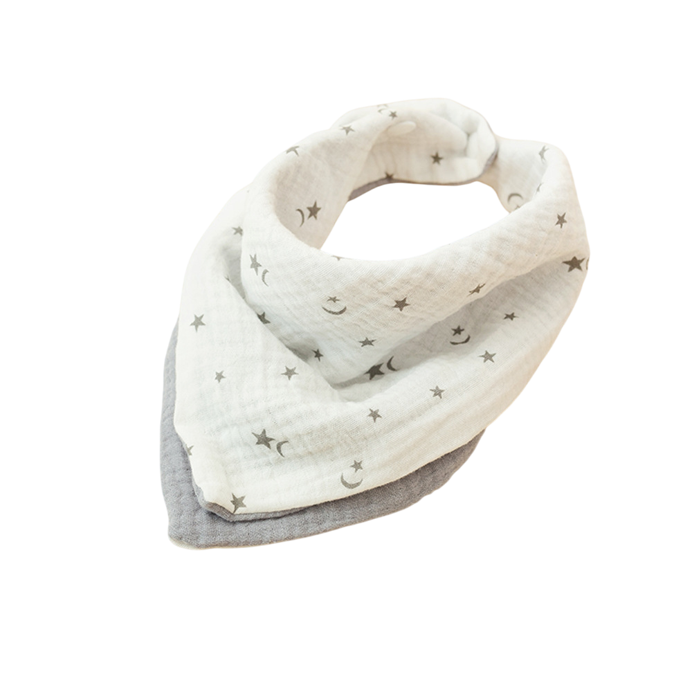 Stars & Moon + Gray Reversible Baby Bib