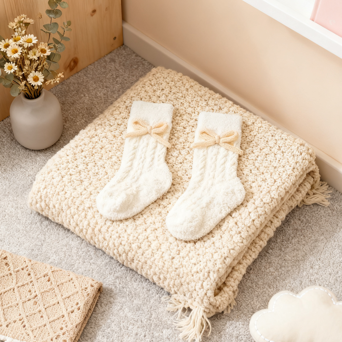 White Bow Winter Baby Socks