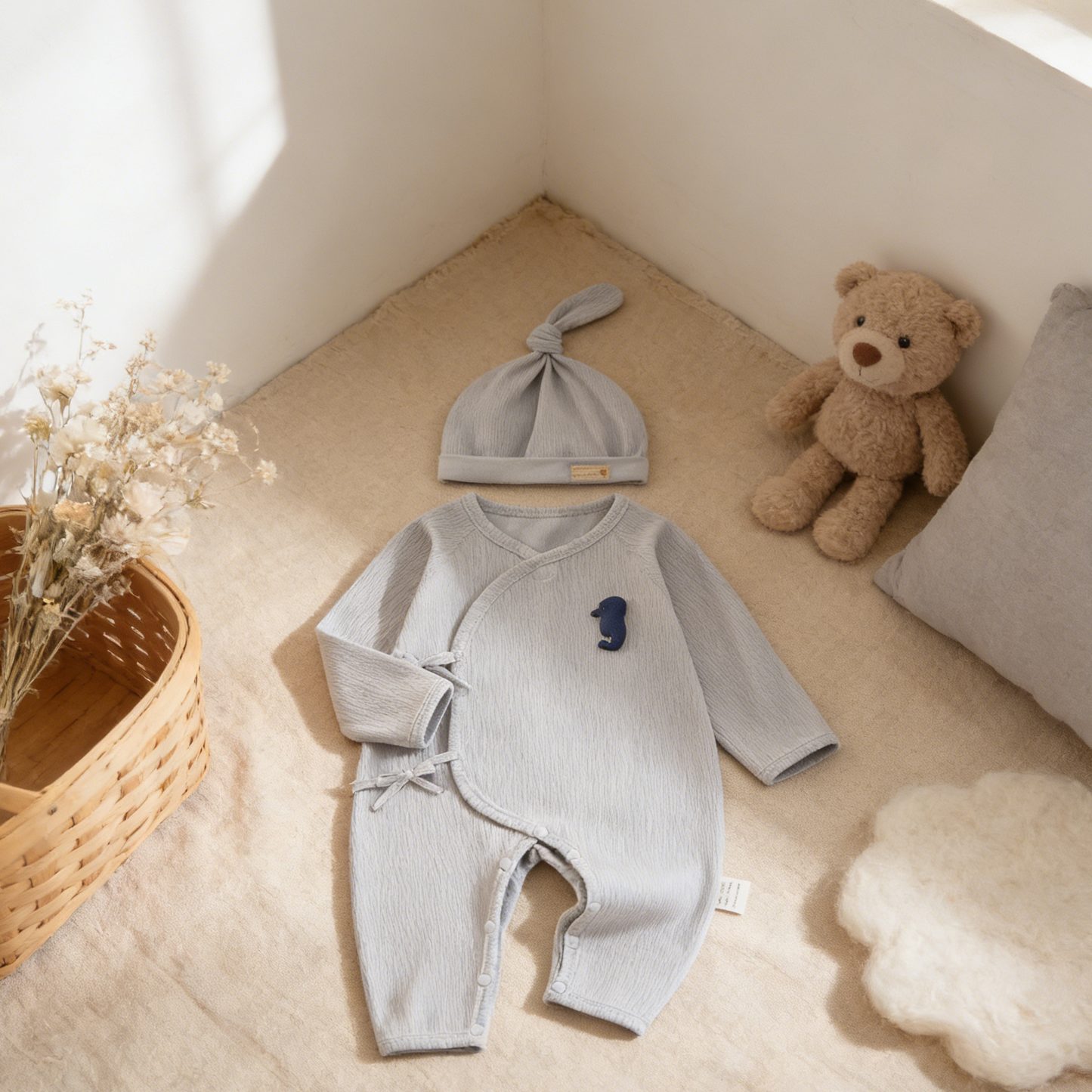 Blue Seahorse Long Sleeve Baby Bodysuit Set