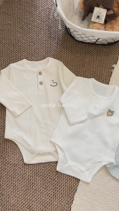 Cream Embroidered Long-Sleeve Baby Bodysuit